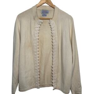 100% Cashmere Made in Scotland By Ballantyne Lace Trimmed Cardigan Sweater